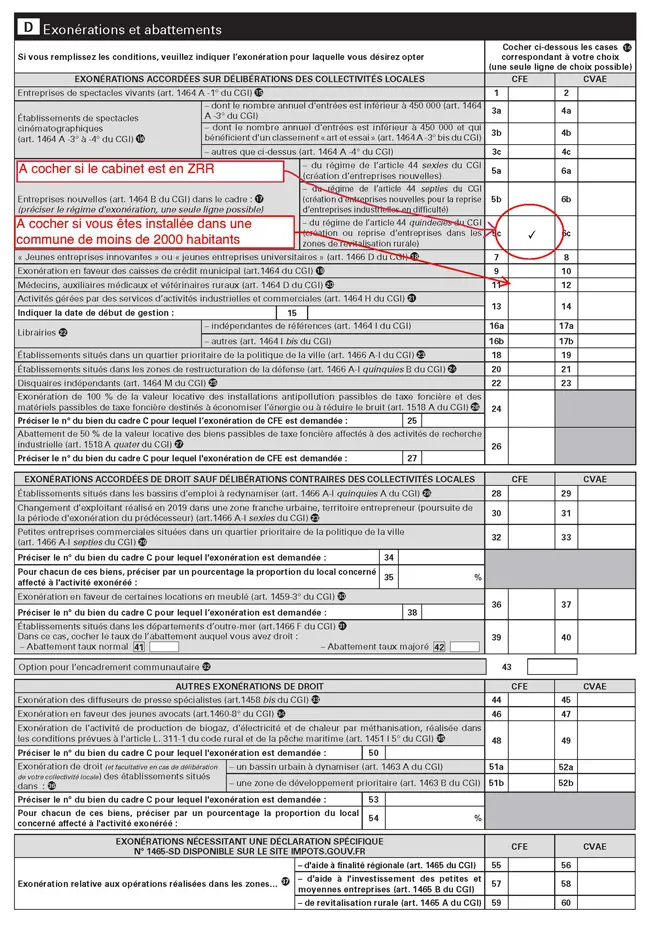 CFE : la déclaration 1447-C-SD partie 4 exonération